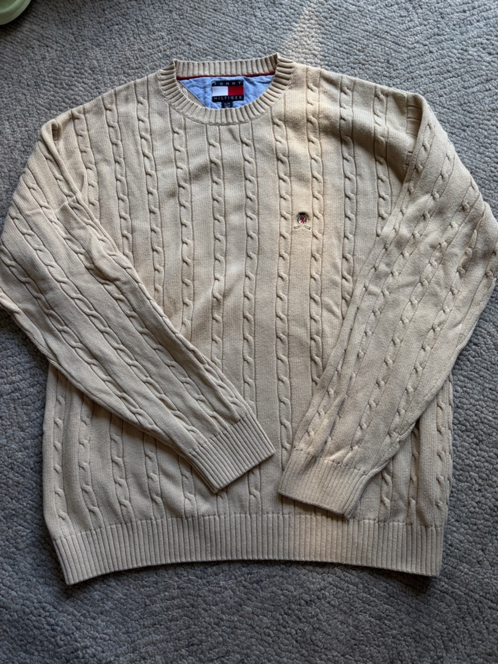 Tommy Hilfiger Men’s Cream Cable Knit Crewneck Sweater